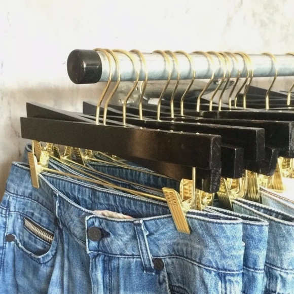 Walnut Gold Wood Boutique Decor Storage Pant Skirt Metal Clip Hangers Bundle - Picture 2 of 2